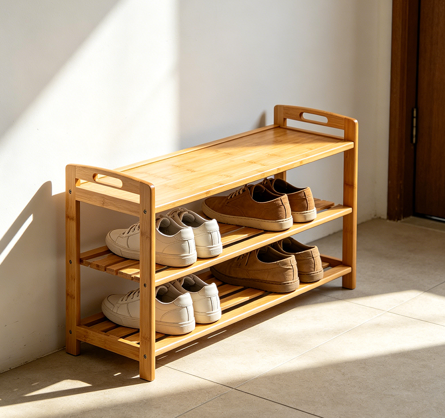 Ultra‑Thin Bamboo Shoe Rack for Entryway